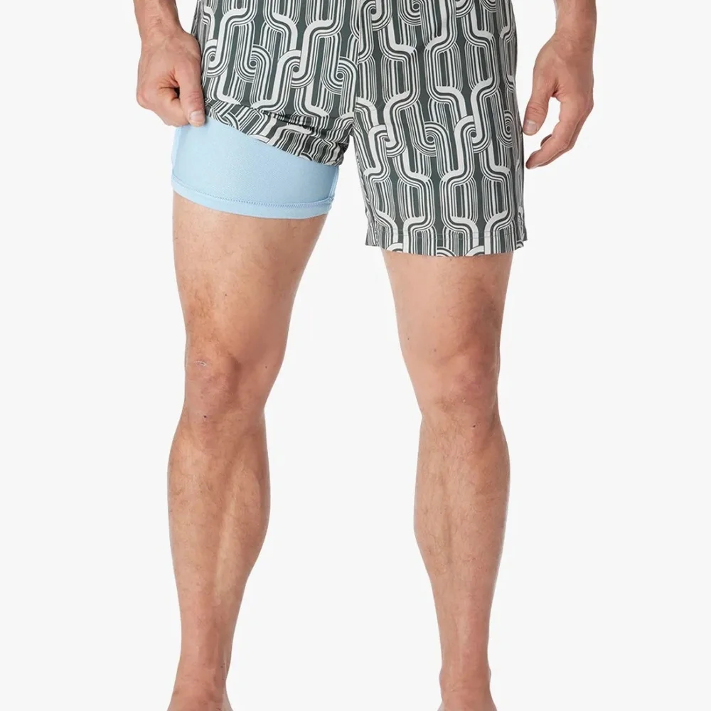 Fair Harbor Green and White Geometric Men’s Swim Shorts